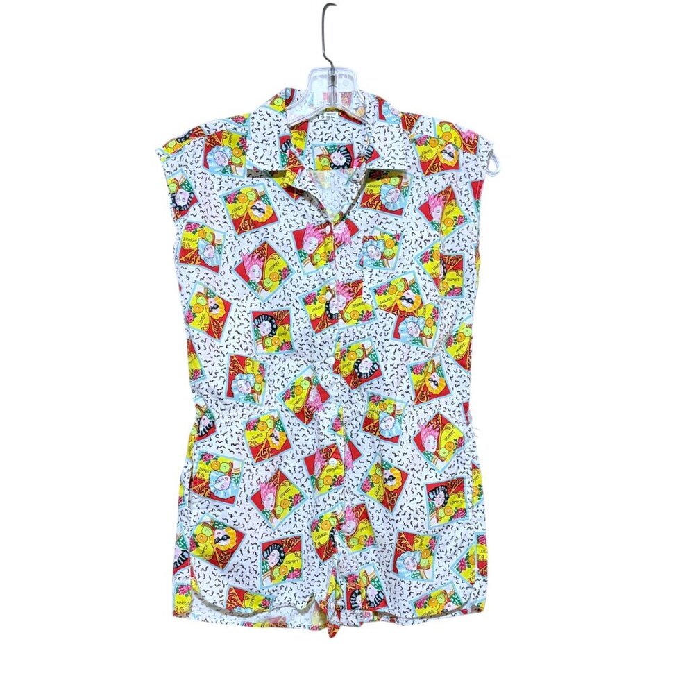 Vintage Esprit Kids Romper 9 Elastic Waist Pockets Graphic Pop New Wave Faces